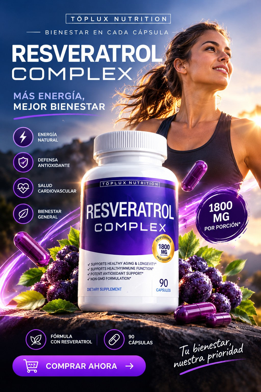 NAD+ RESVERATROL 60 CAPSULAS TOP