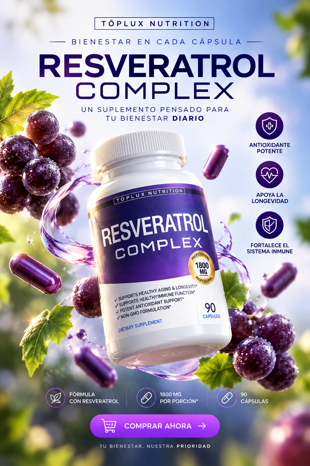 NAD+ RESVERATROL 60 CAPSULAS TOP