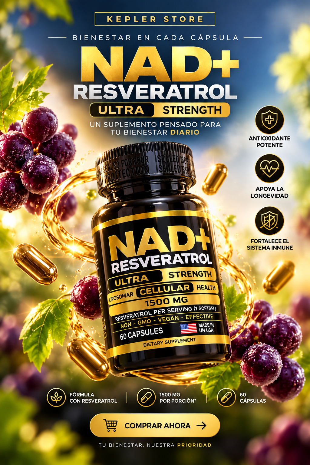 NAD + RESVERATROL AMERICANO 60 CAPSULAS