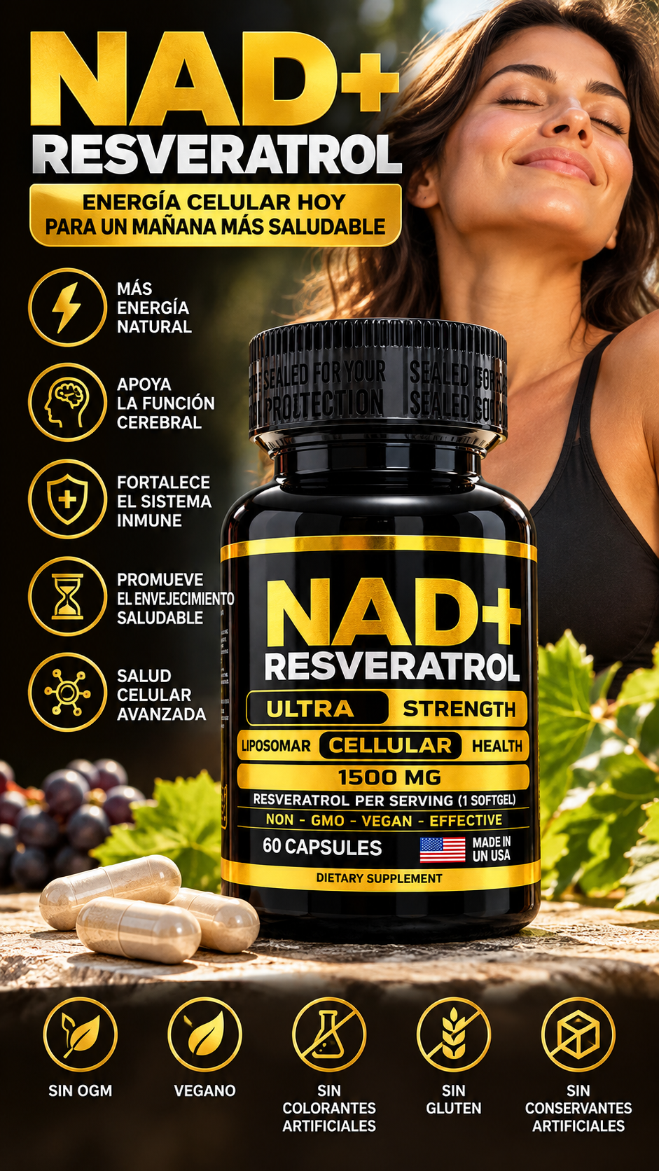 NAD + RESVERATROL AMERICANO 60 CAPSULAS