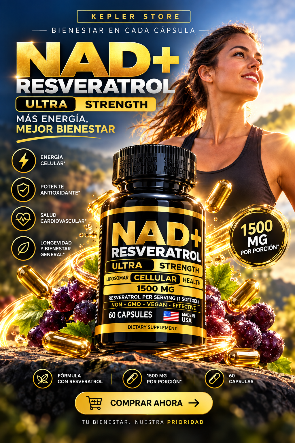 NAD + RESVERATROL AMERICANO 60 CAPSULAS